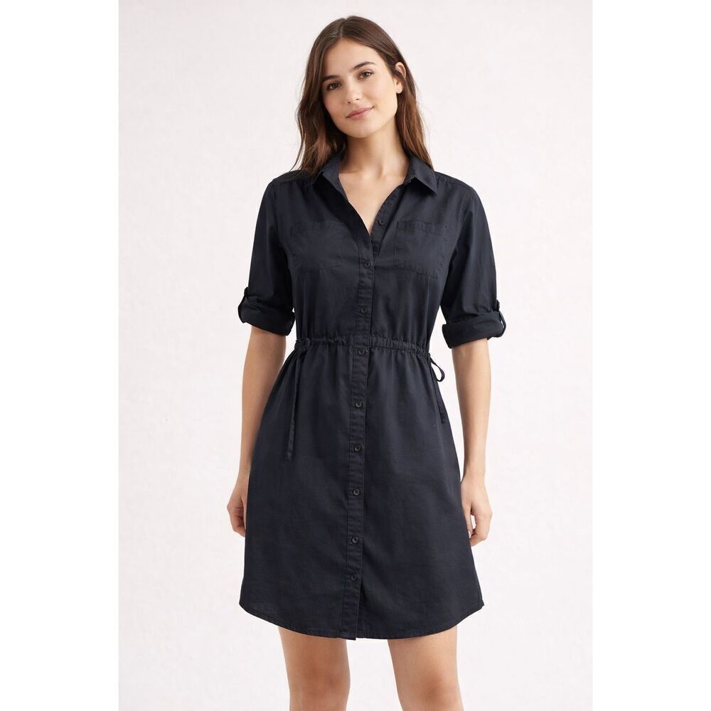 H&M Black Button Front Shirt Dress Tie Waist Women Size 4